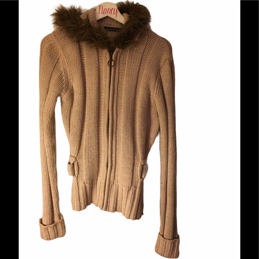 Sweater, Zipped and belted with a faux fur hood